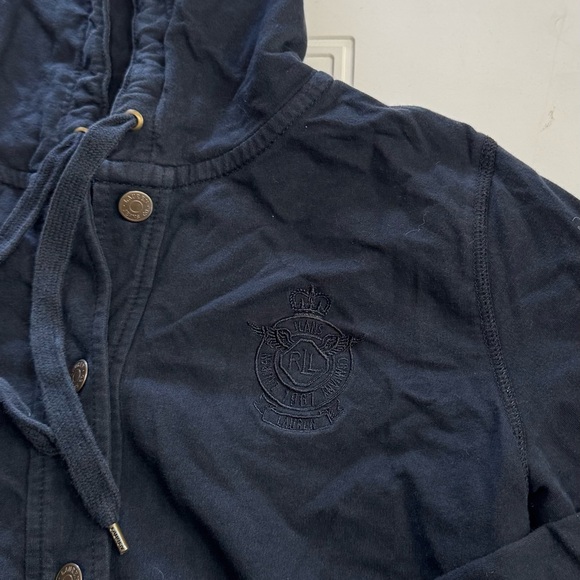 Lauren Ralph Lauren Black Label Hooded Button Up Jacket Black Hoodie Size PL - Picture 2 of 6